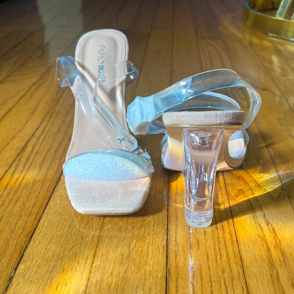 Clear heels.